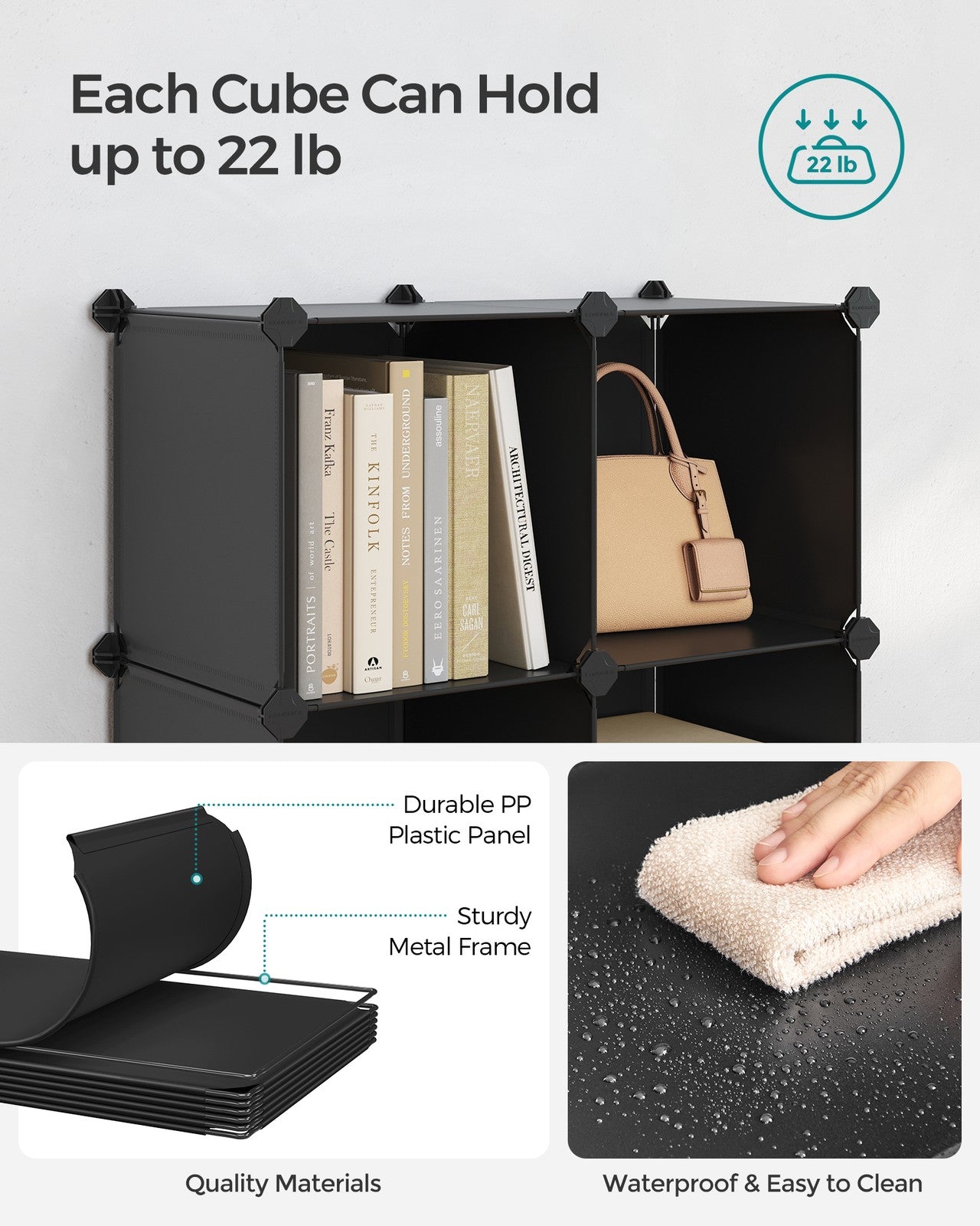 6 Cube Storage Organizer with Feet and Rubber Mallet