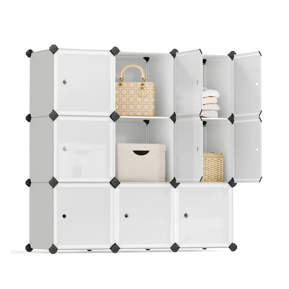 Cube Storage with Door - Set of 12 Plastic Cubes - White