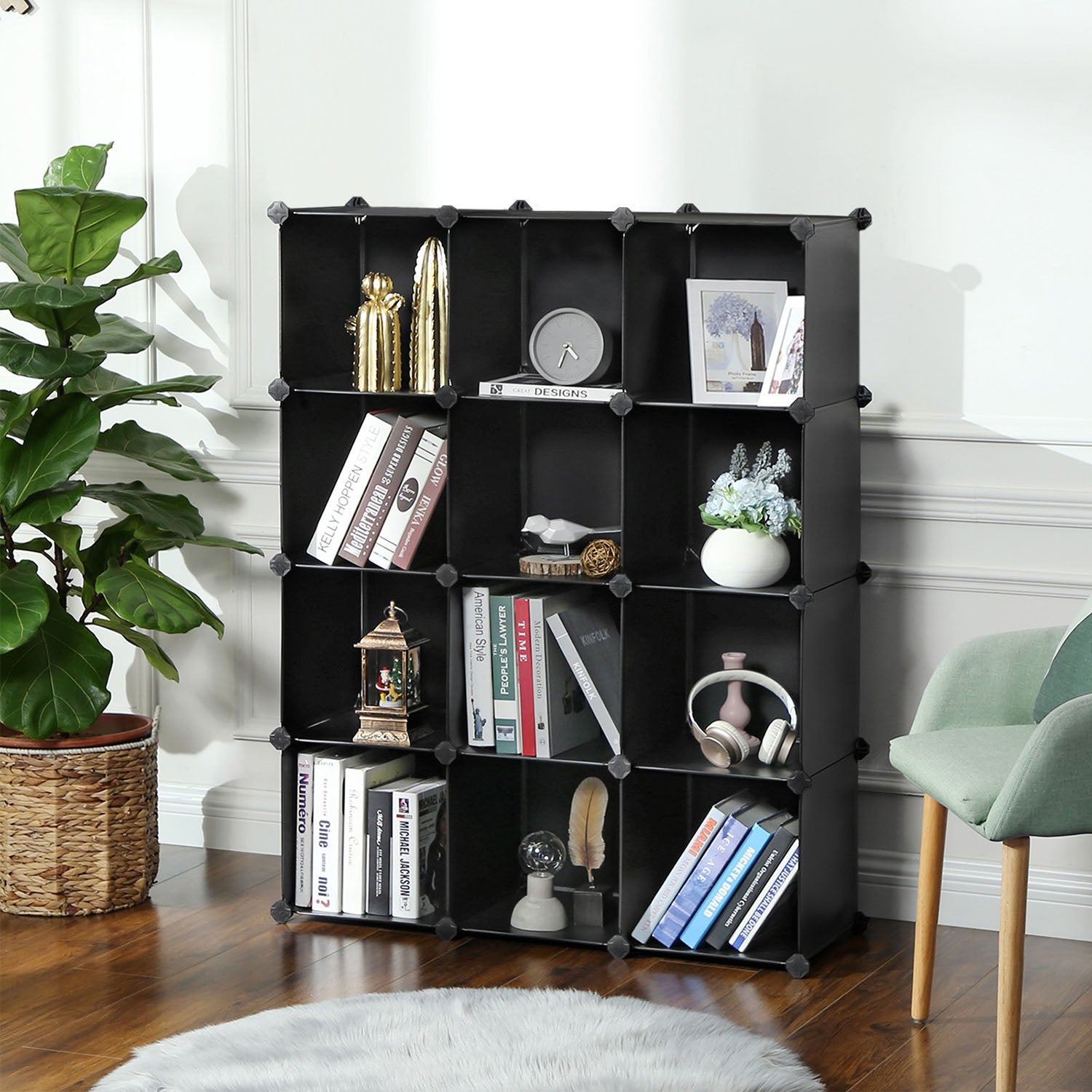 Set of 12 Plastic Cubes Storage Organizer - Black