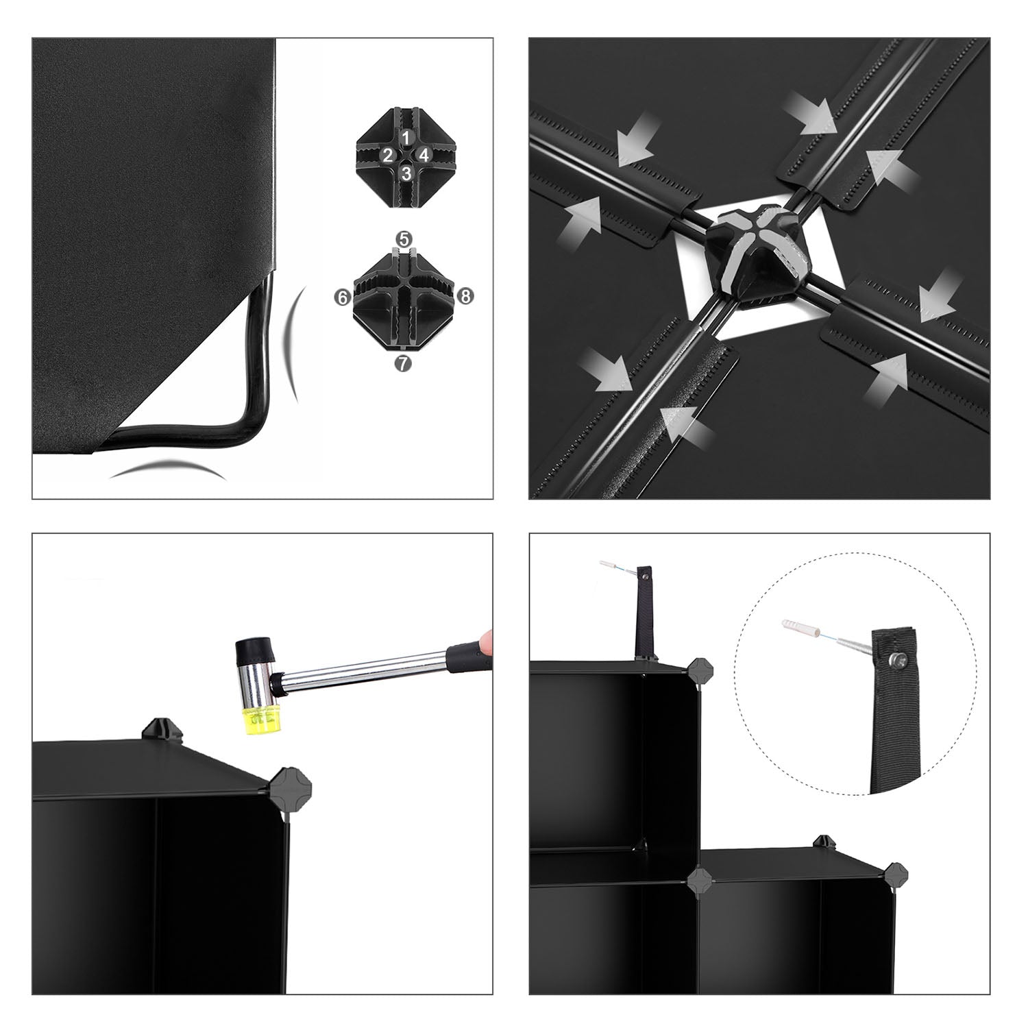 Set of 12 Plastic Cubes Storage Organizer - Black