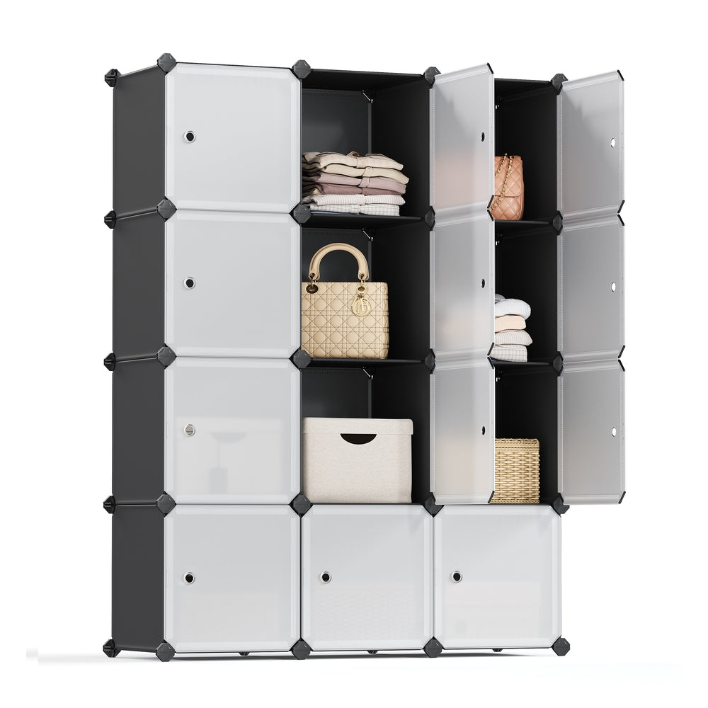 Cube Storage with Door - Set of 12 Plastic Cubes - Gray