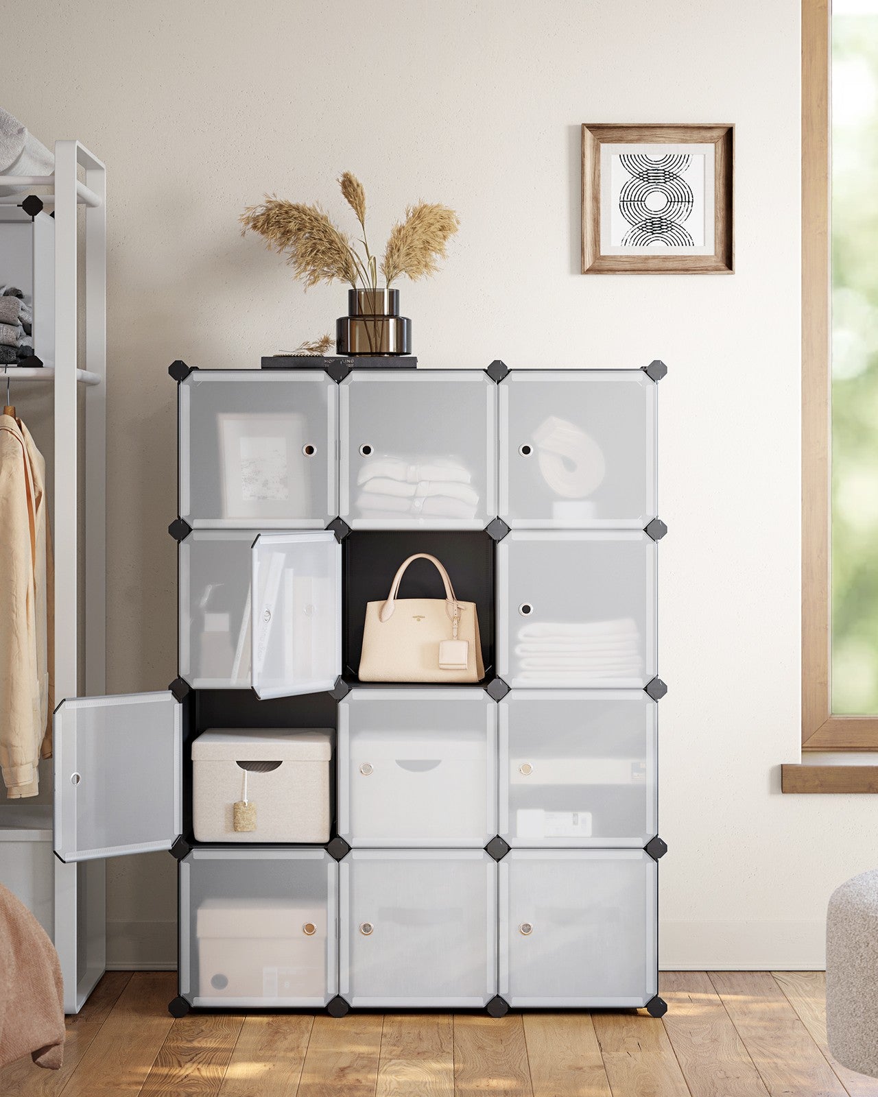 Cube Storage with Door - Set of 12 Plastic Cubes - Gray