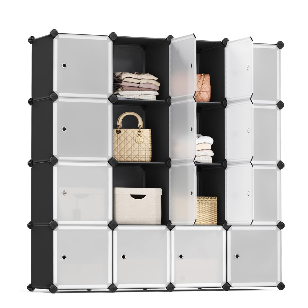 Cube Storage with Door - Set of 12 Plastic Cubes - Black, White