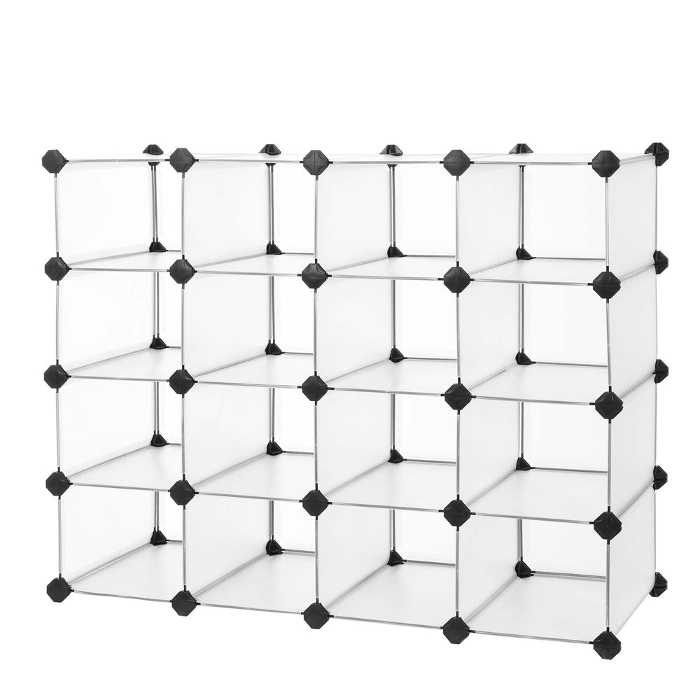 Shoe Rack - 16-Cube - 12 x 35.1 x 27.2 Inches - Transparent - Transparent