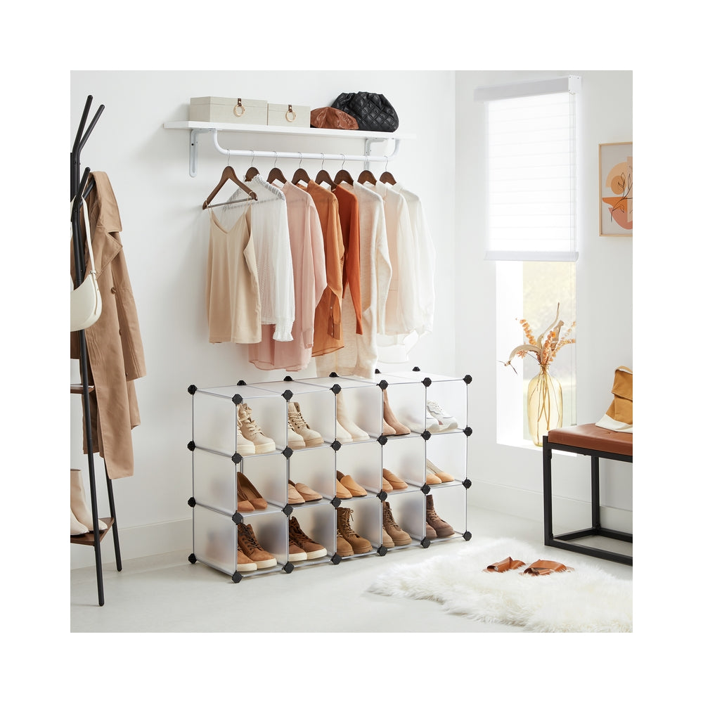 Shoe Rack - 16-Cube - 12 x 35.1 x 27.2 Inches - Transparent - Transparent