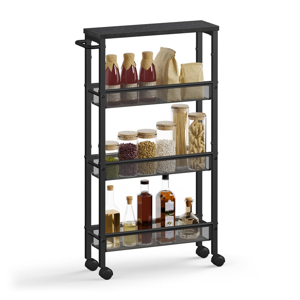 4-Tier Slim Rolling Storage Cart - Ebony Black, Classic Black - 5.1"D x 17.9"W x 30.3"H