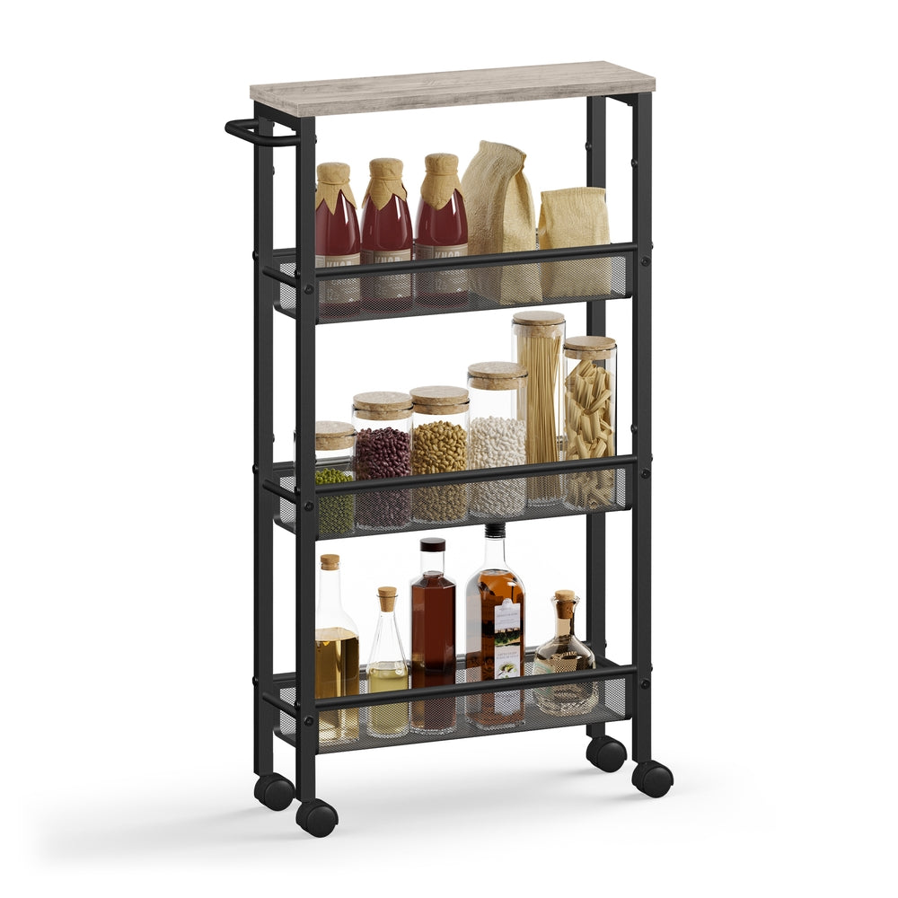 4-Tier Slim Rolling Storage Cart - Heather Greige, Classic Black - 5.1"D x 17.9"W x 30.3"H