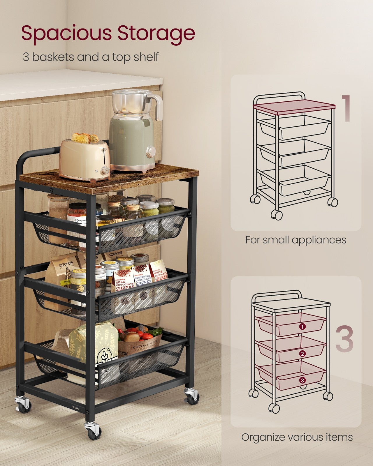 Storage Cart with Pull-Out Baskets