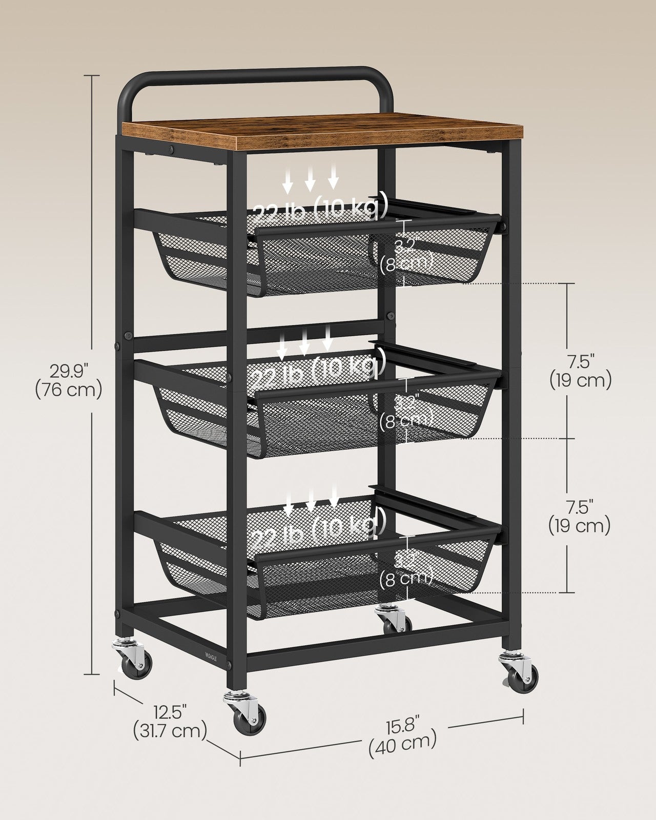 Storage Cart with Pull-Out Baskets