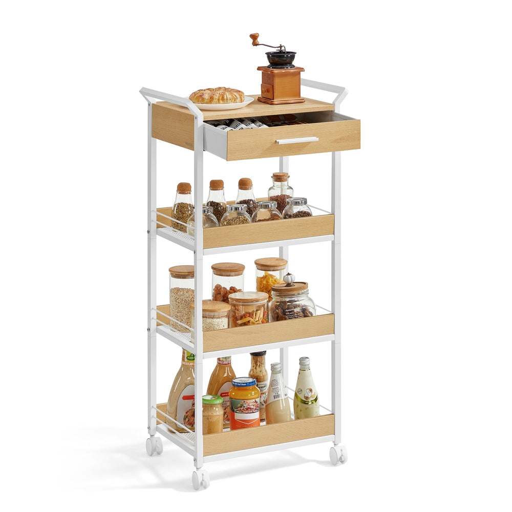 Storage Cart - 3-Tier Rolling - Rustic Brown and Black - Golden Oak, Cloud White - 11.8"D x 18.2"W x 37.8"H