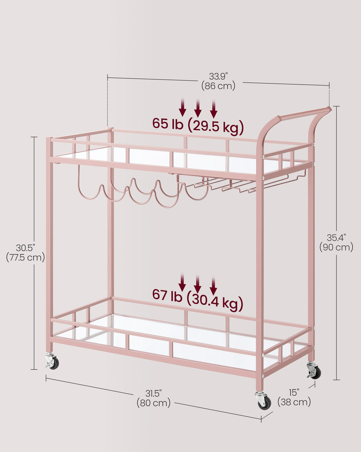 Home Bar Serving Cart - 2 Mirrored Shelves