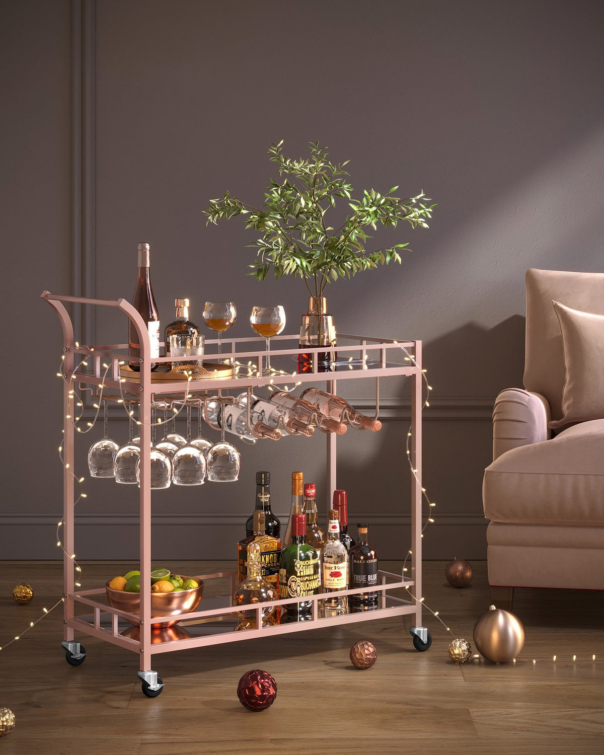 Home Bar Serving Cart - 2 Mirrored Shelves