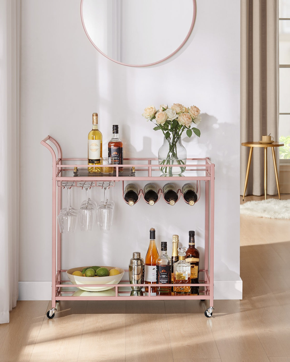 Home Bar Serving Cart - 2 Mirrored Shelves