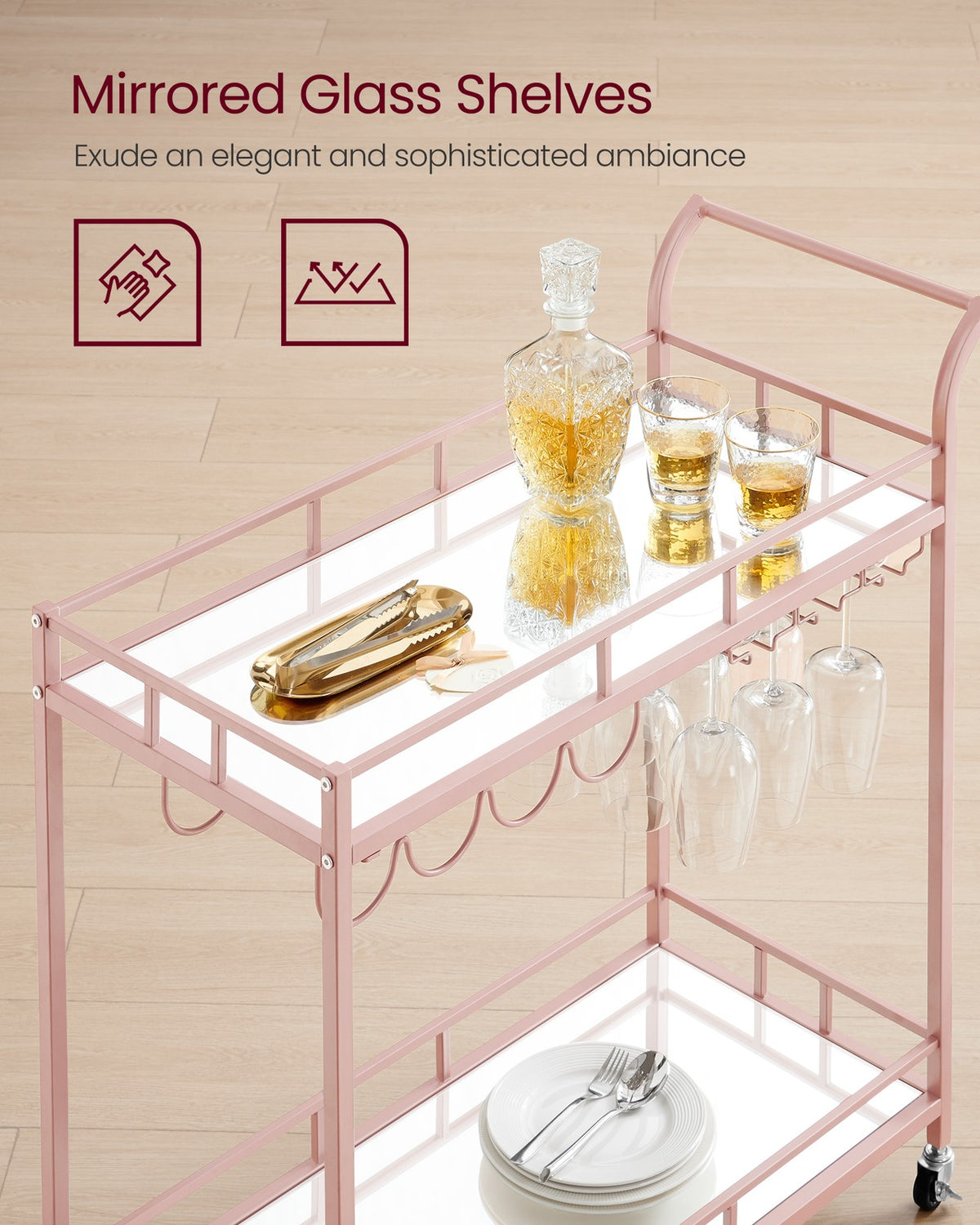 Home Bar Serving Cart - 2 Mirrored Shelves
