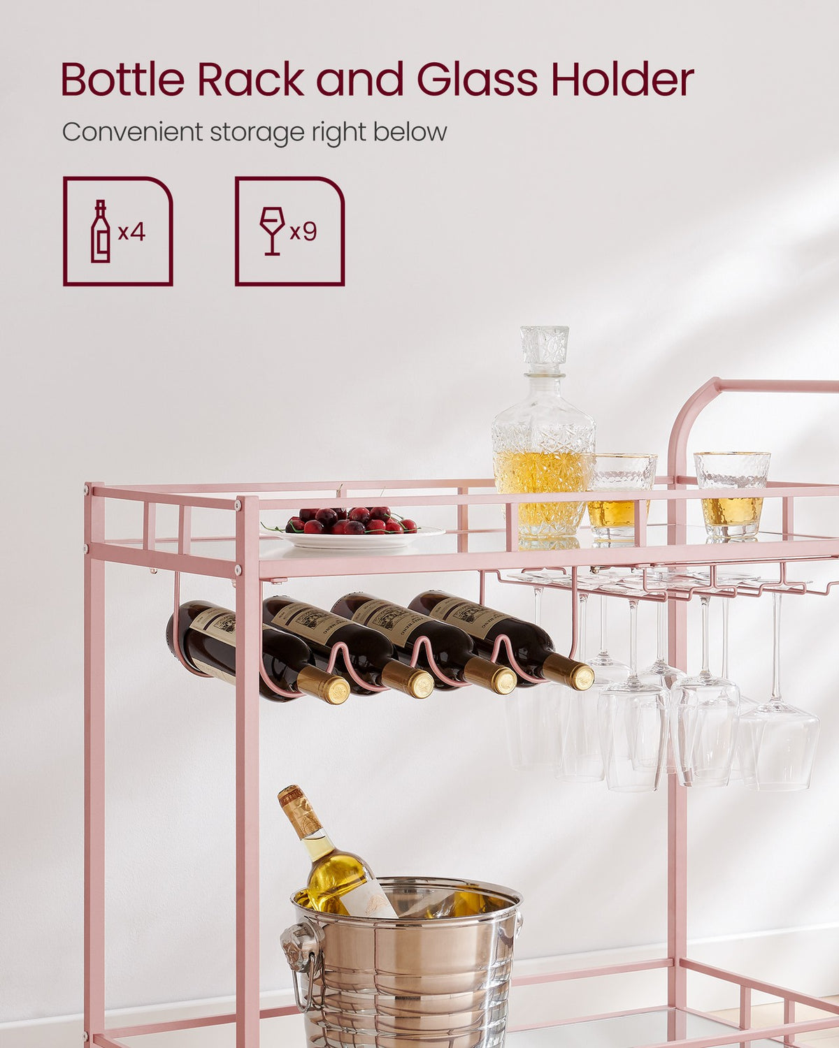 Home Bar Serving Cart - 2 Mirrored Shelves