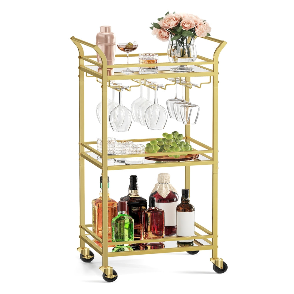Small Bar Cart with 3-Tier Shelf - Gold