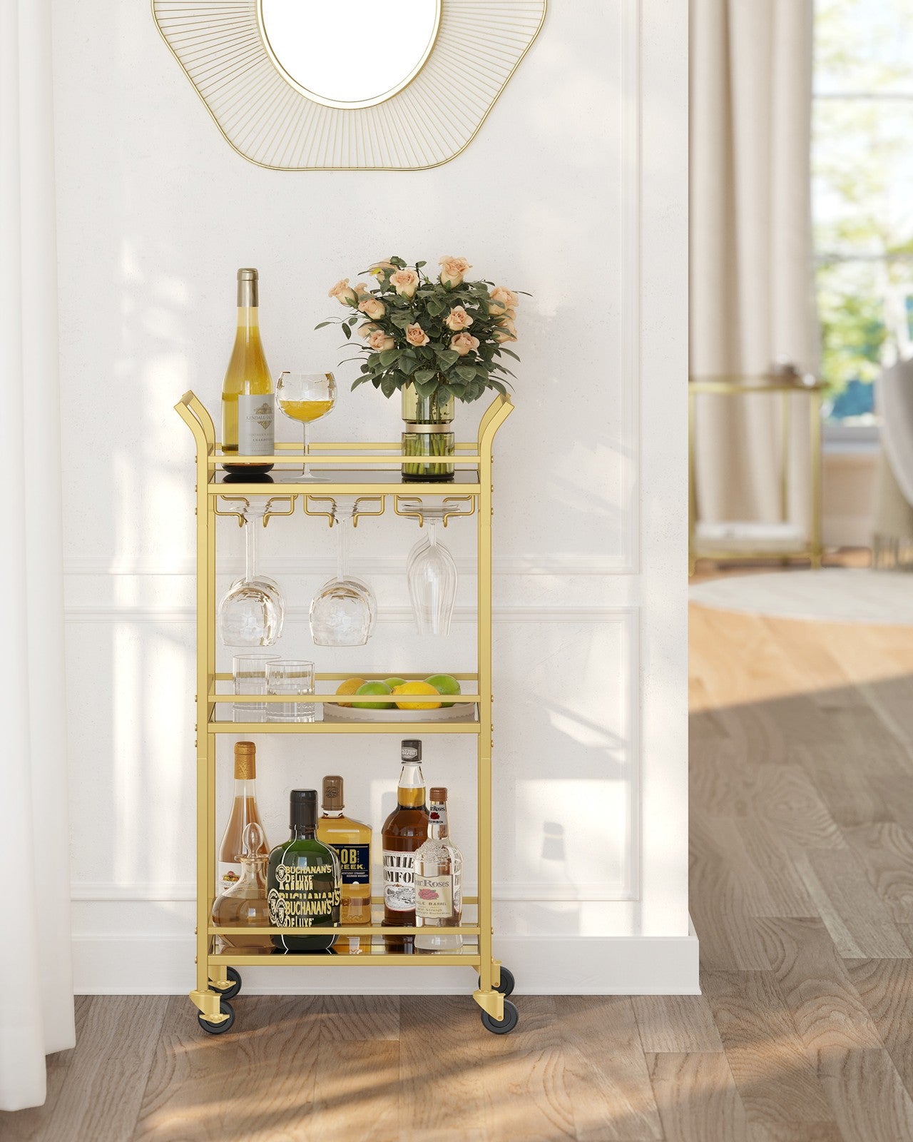 Small Bar Cart with 3-Tier Shelf - Gold