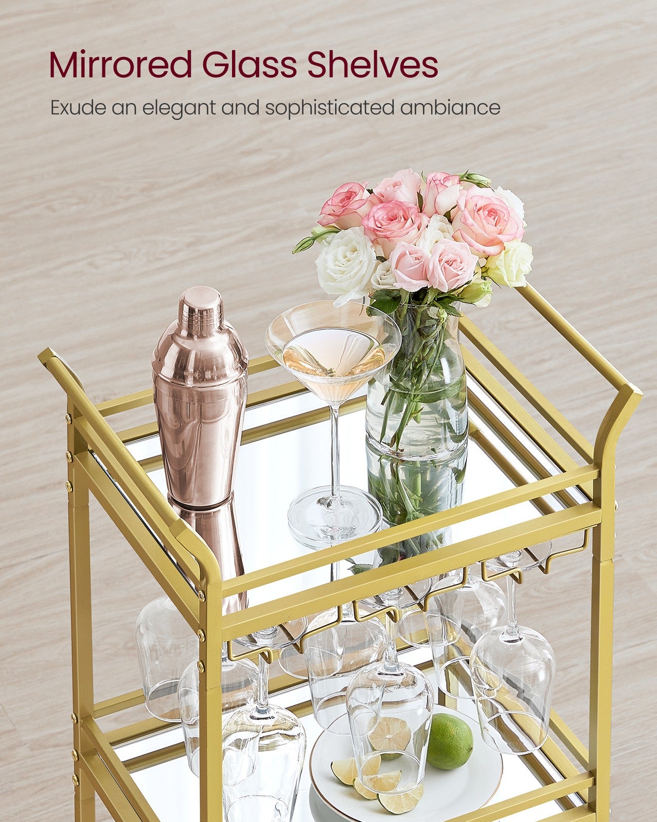 Small Bar Cart with 3-Tier Shelf - Gold