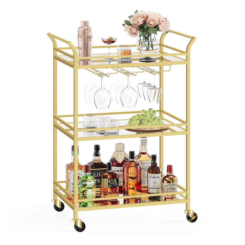 Home Bar Serving Cart with 3-Tier Shelf - Gold