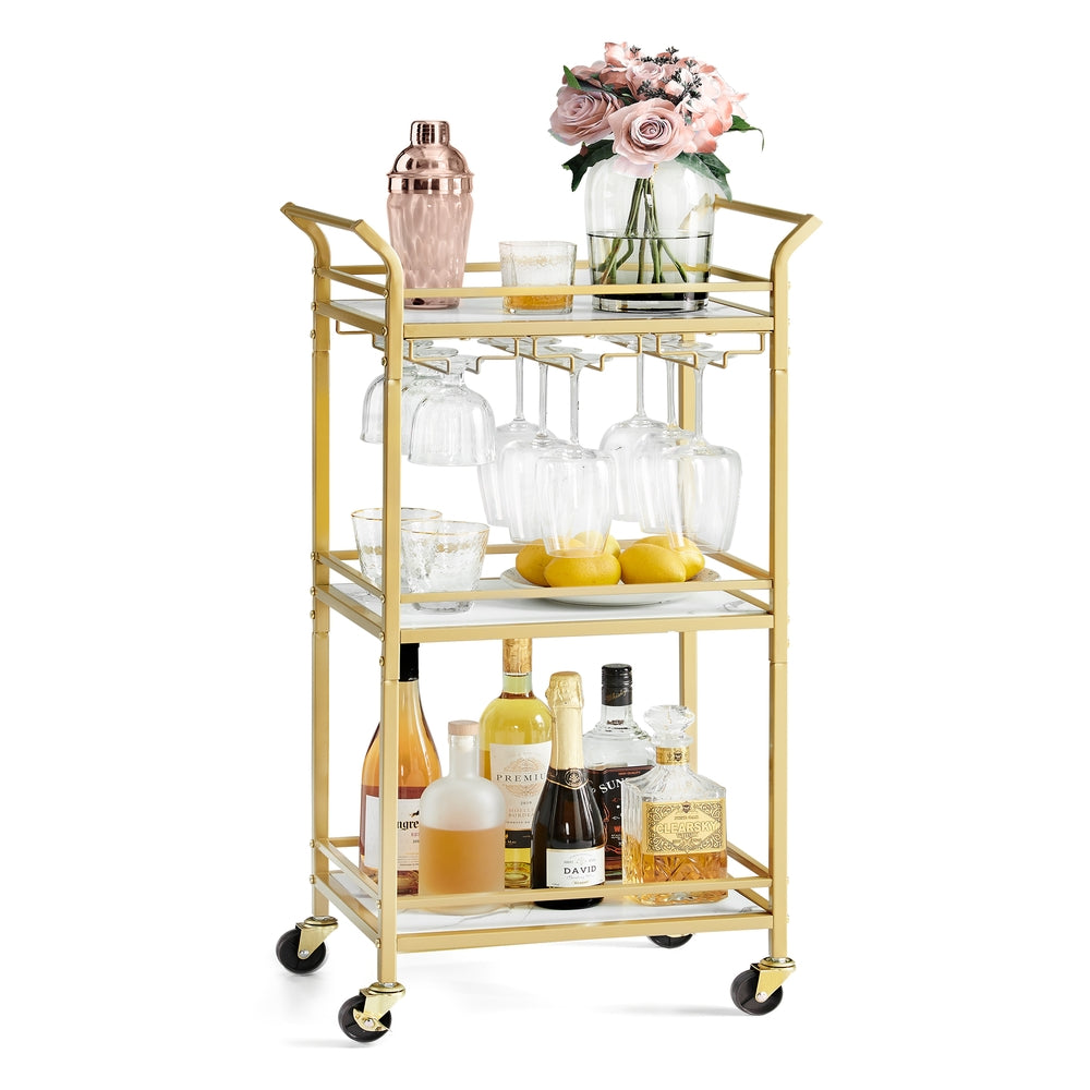 Bar Cart - 3-Tier Shelf - Ink Black - Pale Gold