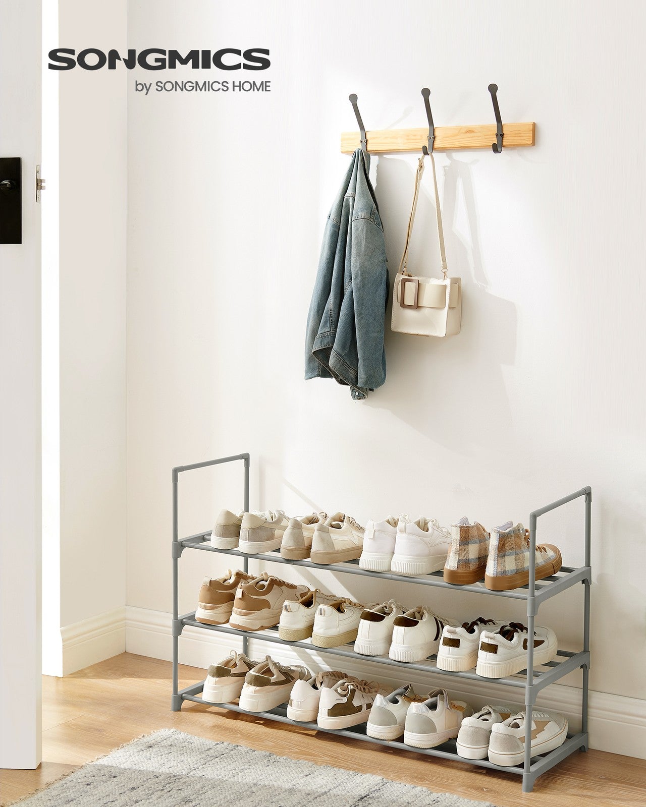 Shoe Rack - 3-Tier Shoe Organizer - Metal Storage Shelf