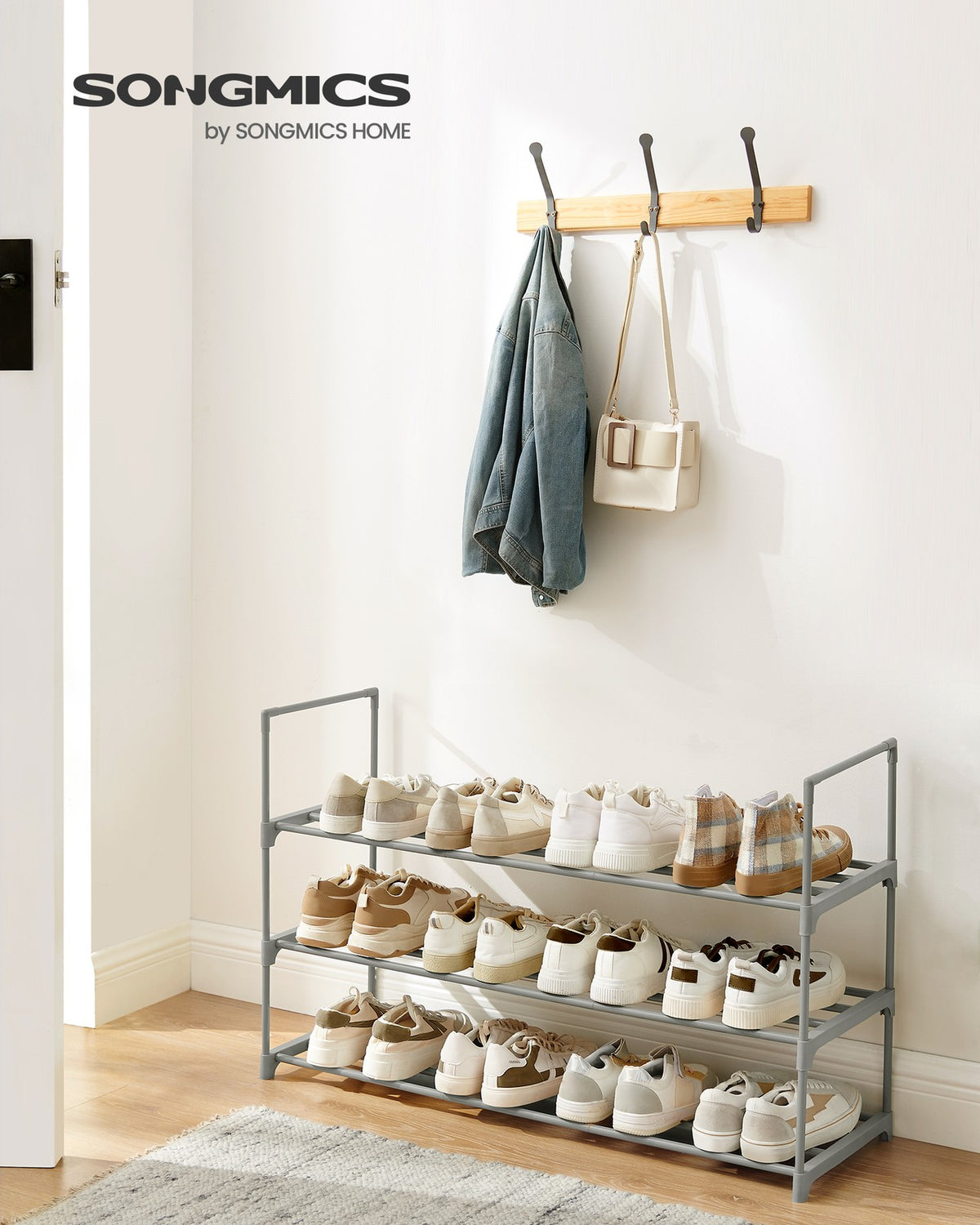 Shoe Rack - 3-Tier Shoe Organizer - Metal Storage Shelf