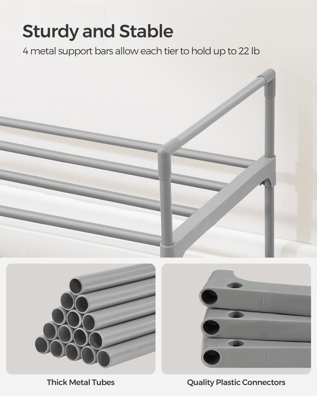 Shoe Rack - 3-Tier Shoe Organizer - Metal Storage Shelf
