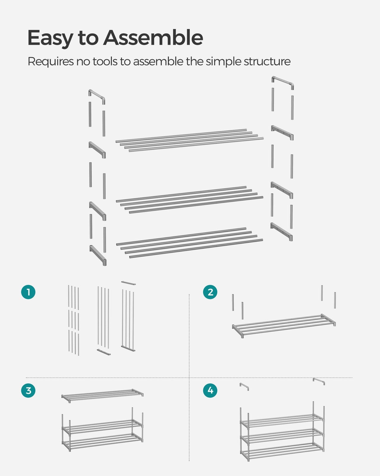 Shoe Rack - 3-Tier Shoe Organizer - Metal Storage Shelf