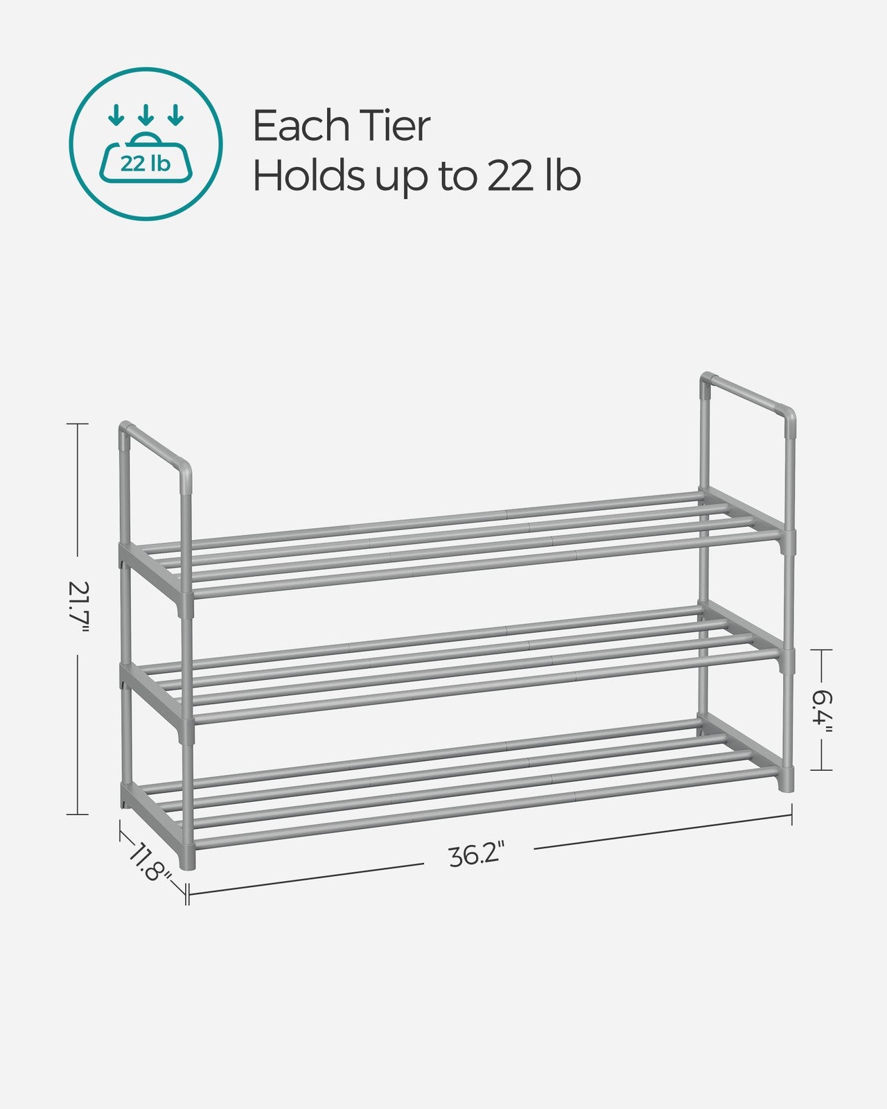 Shoe Rack - 3-Tier Shoe Organizer - Metal Storage Shelf
