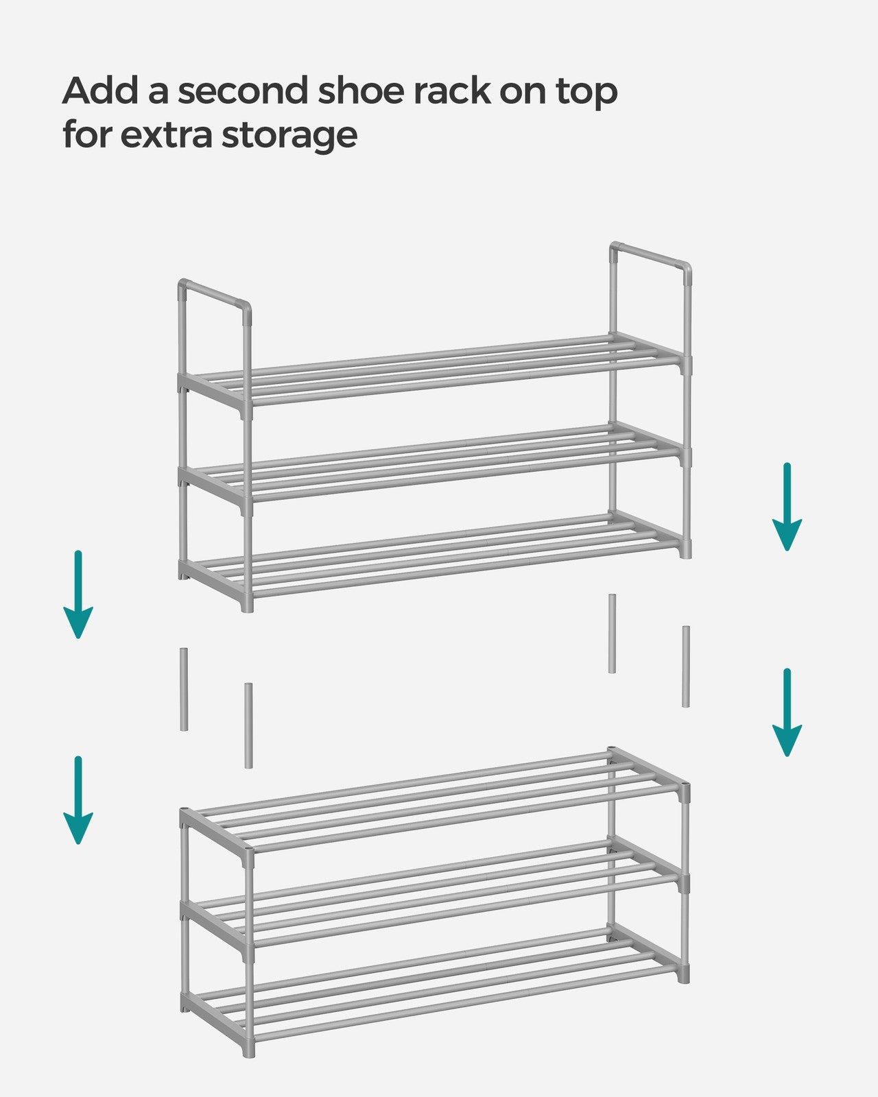 Shoe Rack - 3-Tier Shoe Organizer - Metal Storage Shelf
