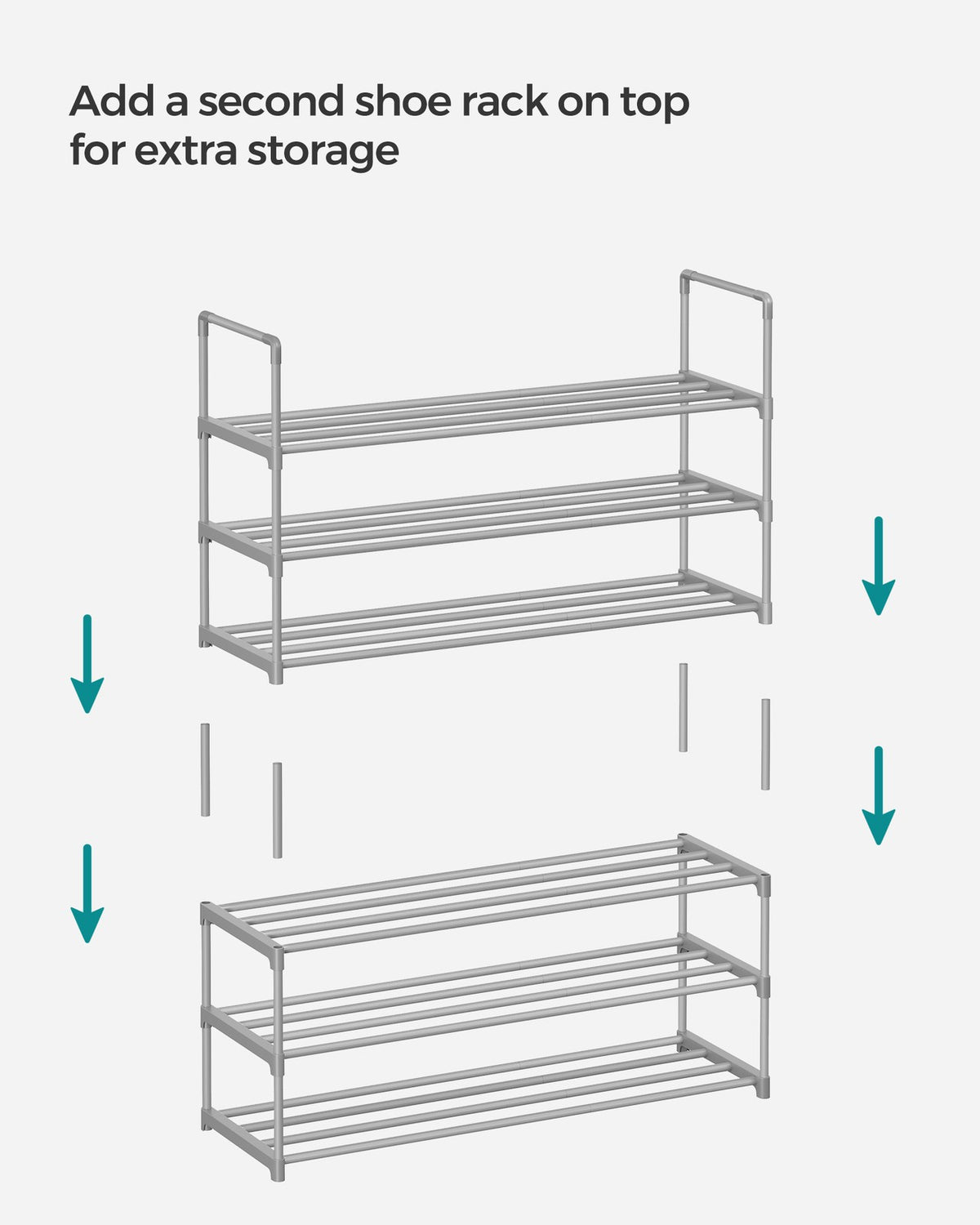Shoe Rack - 3-Tier Shoe Organizer - Metal Storage Shelf