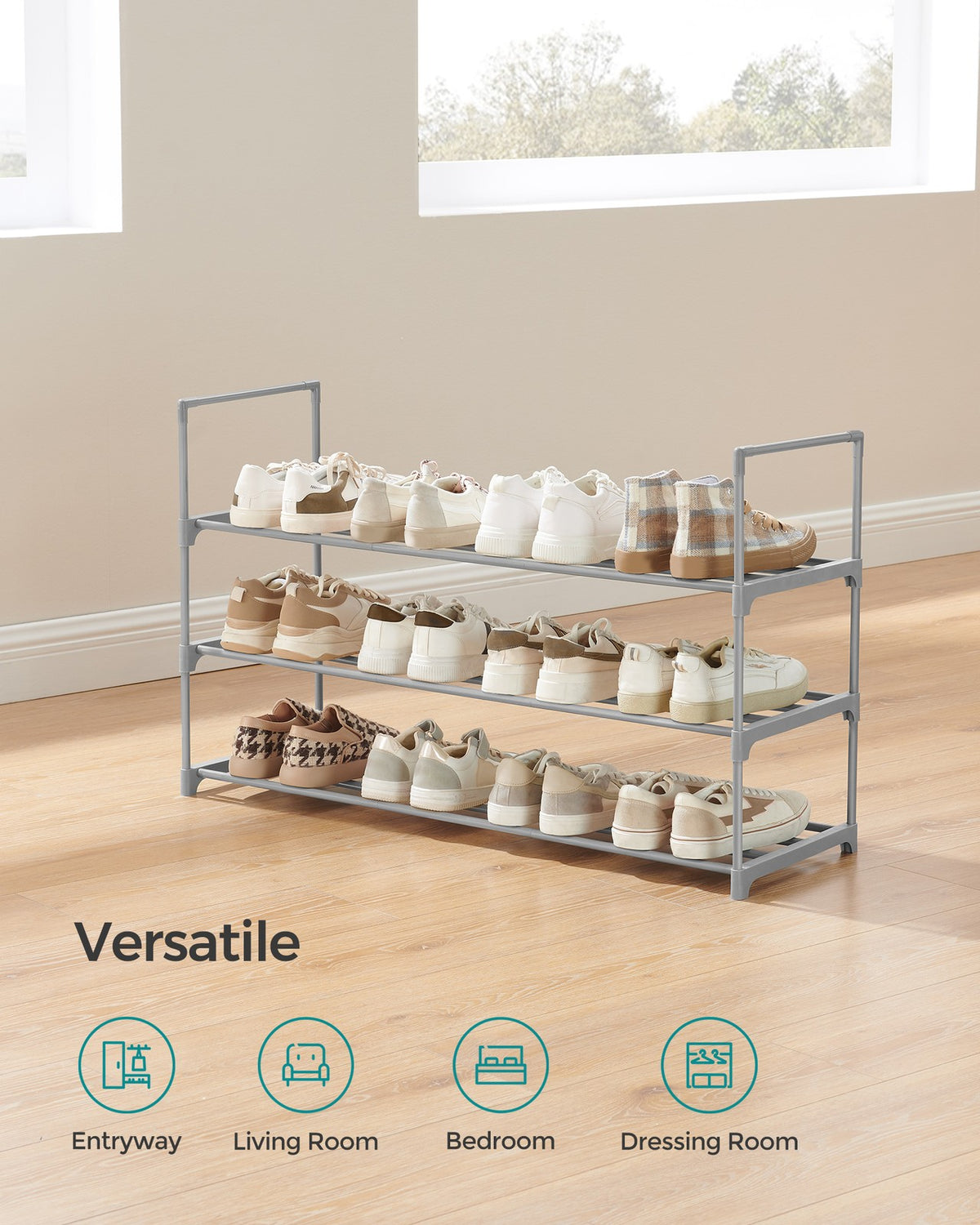 Shoe Rack - 3-Tier Shoe Organizer - Metal Storage Shelf