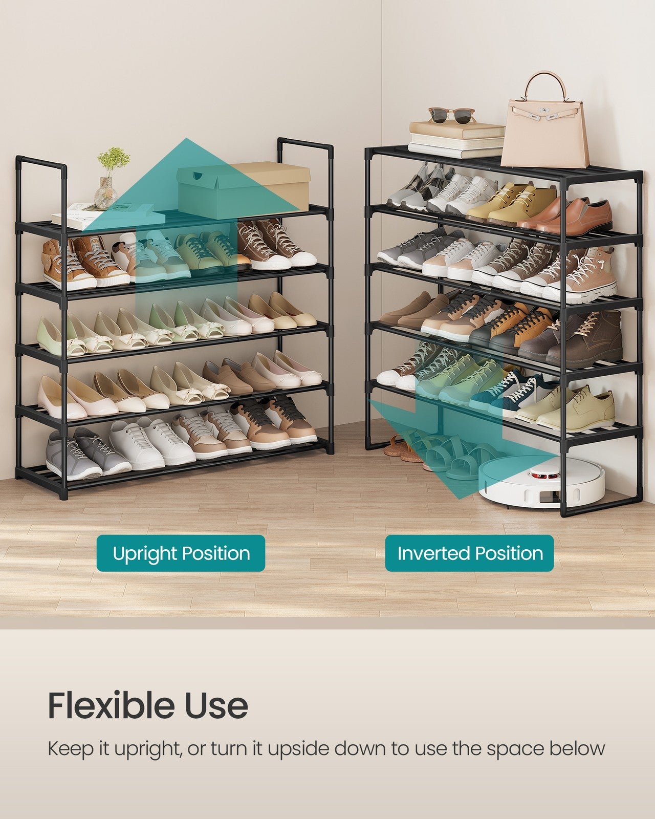 Shoe Rack - 5-Tier Shoe Organizer - Metal Storage Shelf - Black