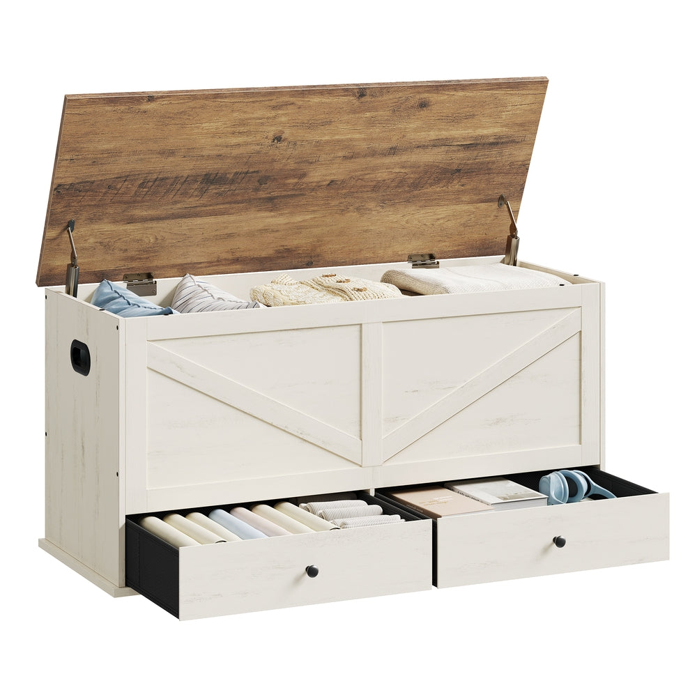 Farmhouse Storage Bench - 39 inch - 3 Fabric Drawers - for Entryway or Bedroom