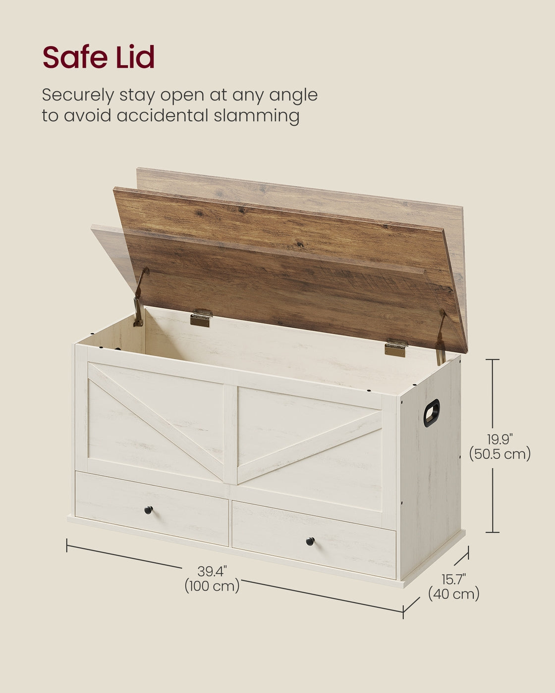 Farmhouse Storage Bench - 39 inch - 3 Fabric Drawers - for Entryway or Bedroom