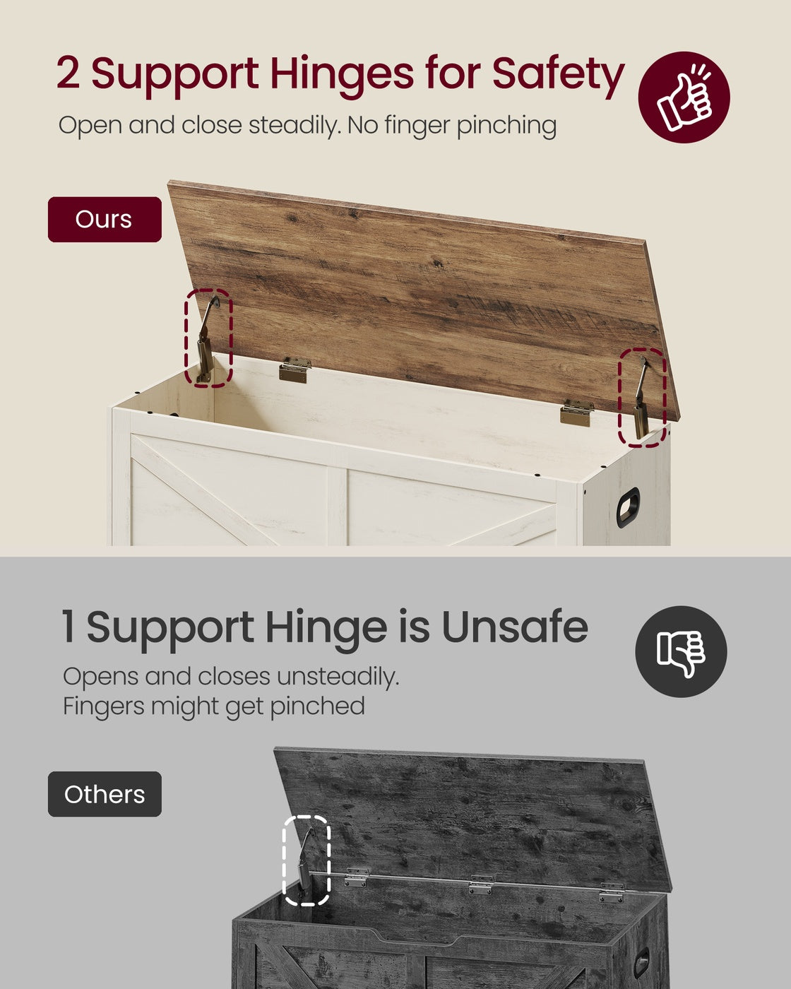 Farmhouse Storage Bench - 39 inch - 3 Fabric Drawers - for Entryway or Bedroom