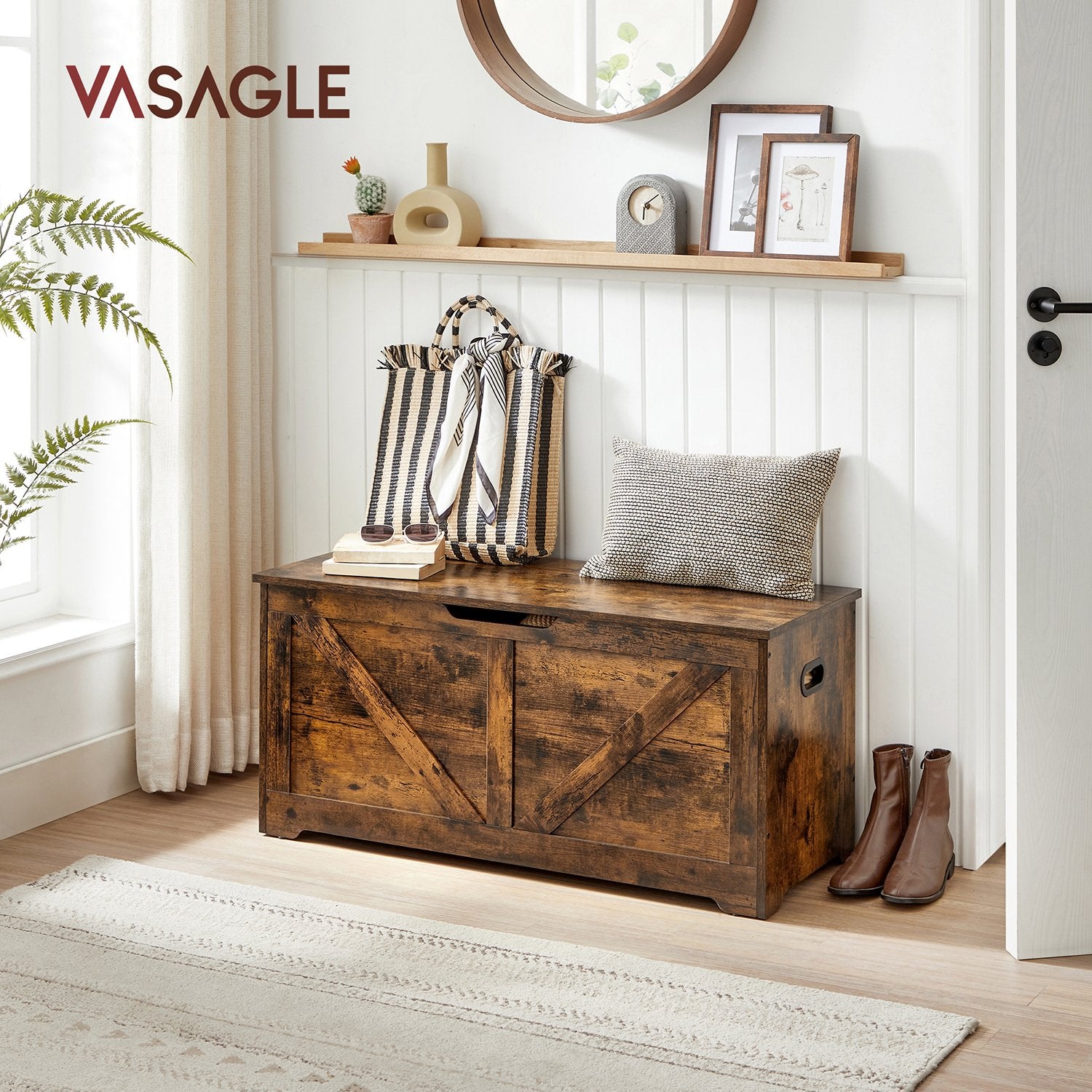 Storage Trunk with 2 Safety Hinges - Rustic Brown