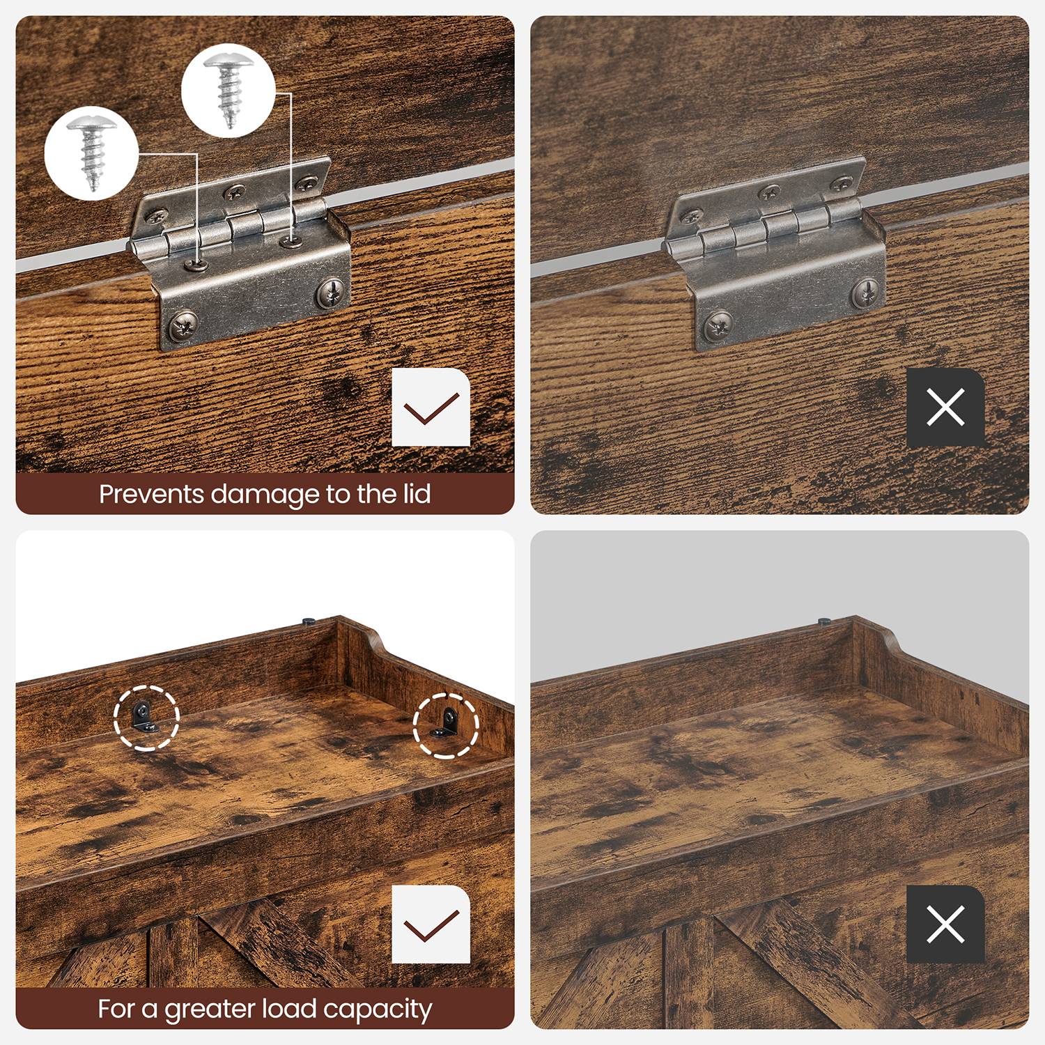 Storage Trunk with 2 Safety Hinges - Rustic Brown