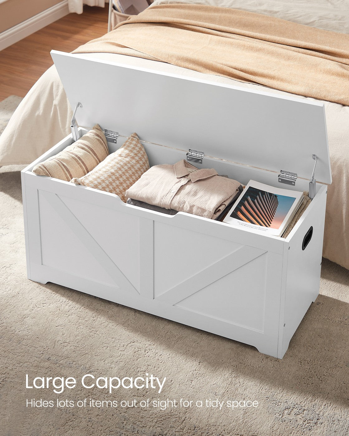 Storage Trunk - 2 Safety Hinges - Barn Style Bench