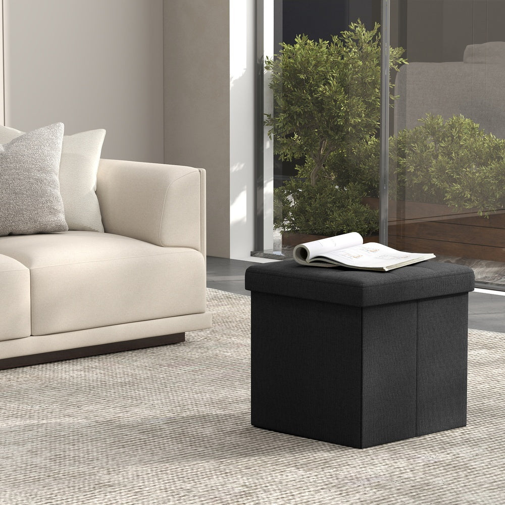 Folding Storage Stool Bench Footrest for Living Room and Bedroom - Ink Black