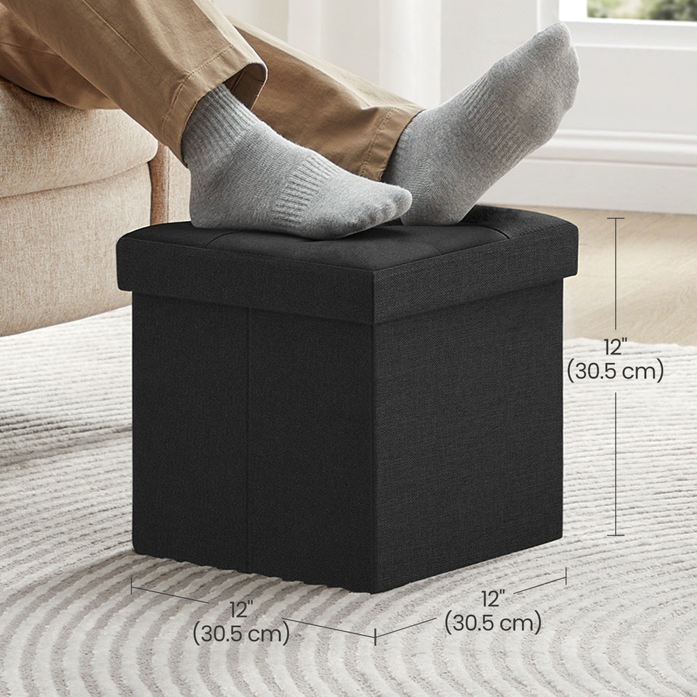 Folding Storage Stool Bench Footrest for Living Room and Bedroom - Ink Black