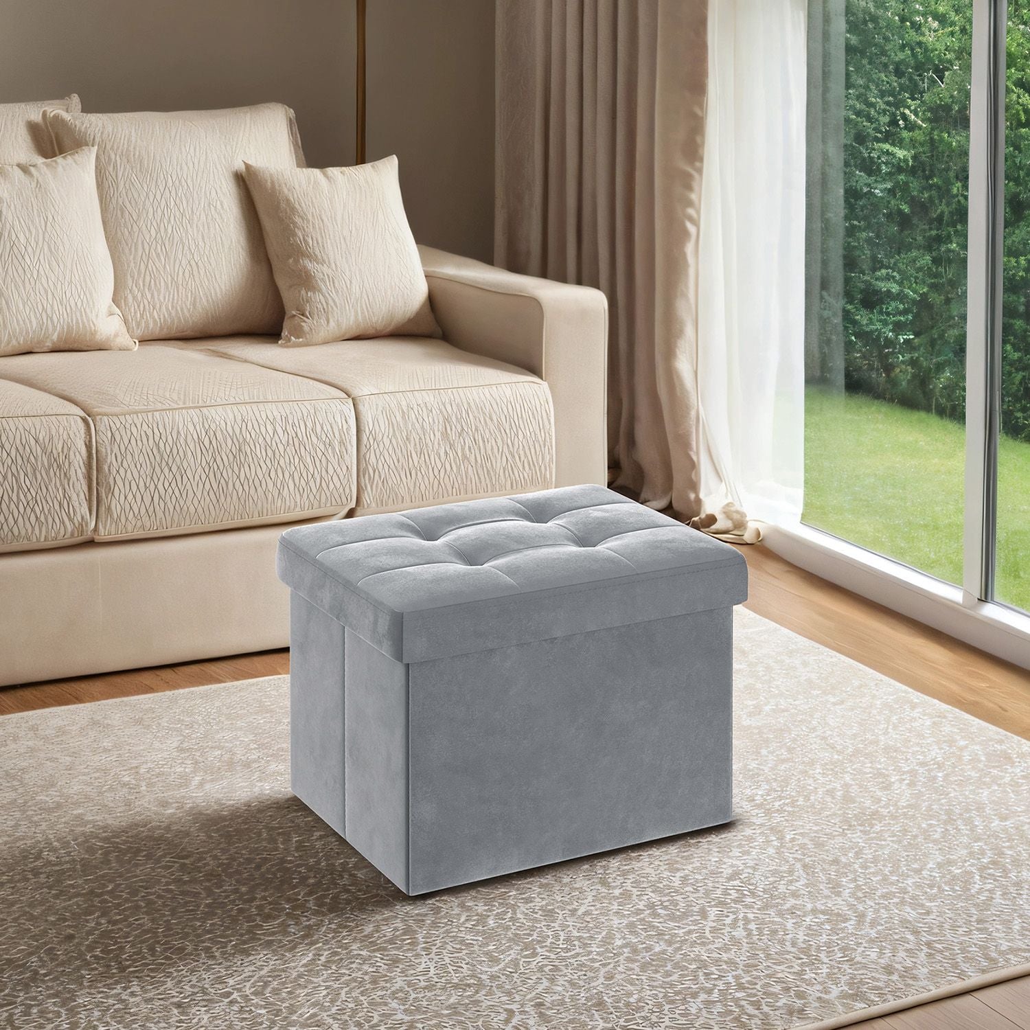 Foldable Storage Ottoman Footrest for Living Room Bedroom and Dorm - Dove Gray