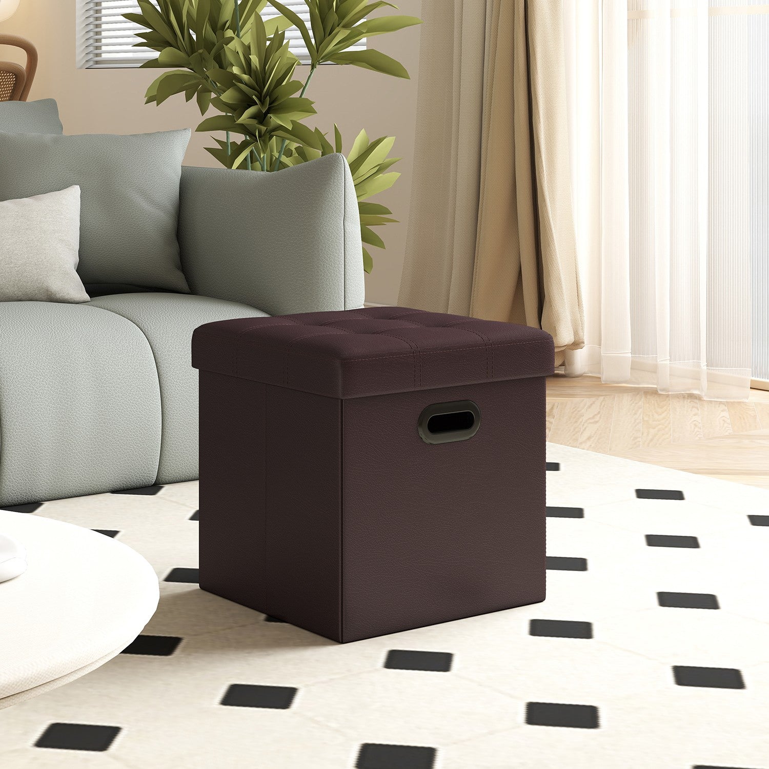 Storage Ottoman Footstool with Grommet Handles for Living Room