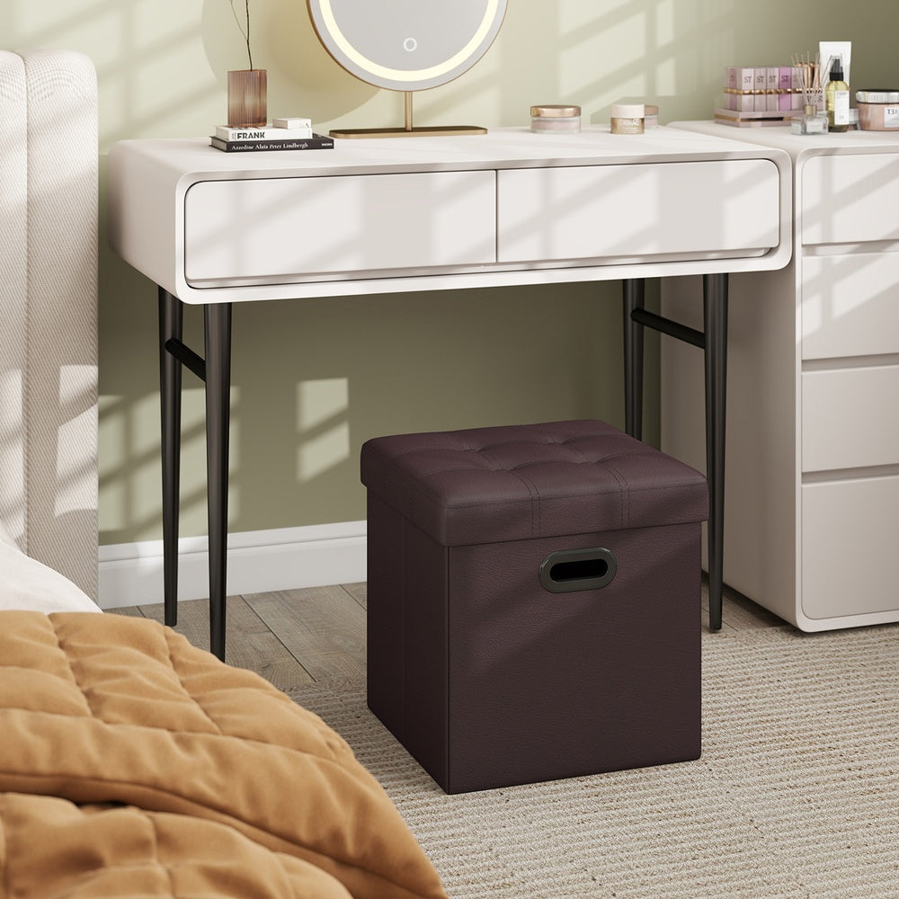 Storage Ottoman Footstool with Grommet Handles for Living Room
