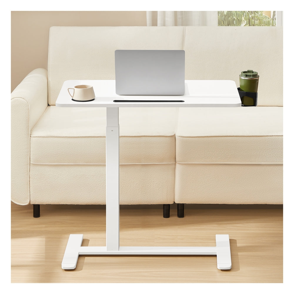 Overbed Table with Wheels - Mobile Standing Computer Desk - 27.6 x 15.7 Inches Tabletop - Adjustable Height - 2 Cup Holders - Phone and Tablet Slot - Cloud White ULSD600W01 - Cloud White - 31.5"W x 17.7"D x (25.6"-40.2"H)