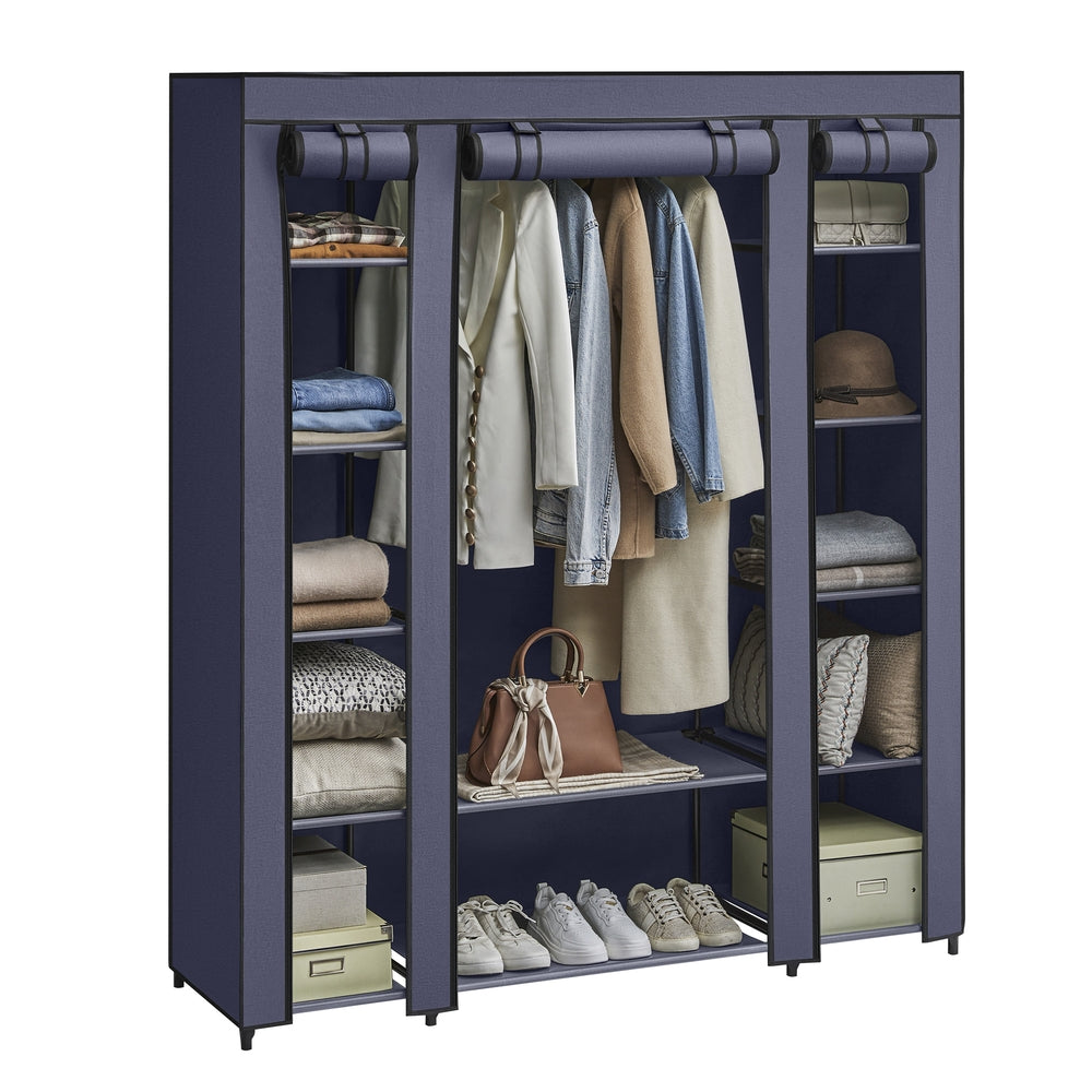 Closet Wardrobe with Non-Woven Fabric Cover - Dark Blue
