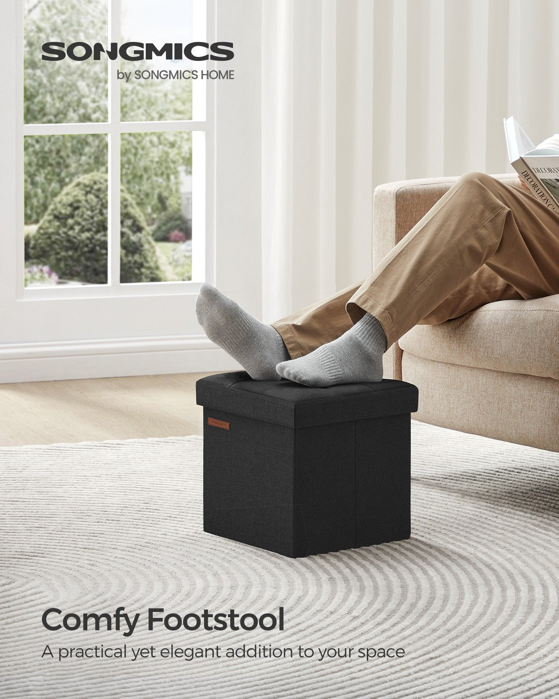 11.8 Inches Small Folding Storage Ottoman Cube Ink Black - Ink Black