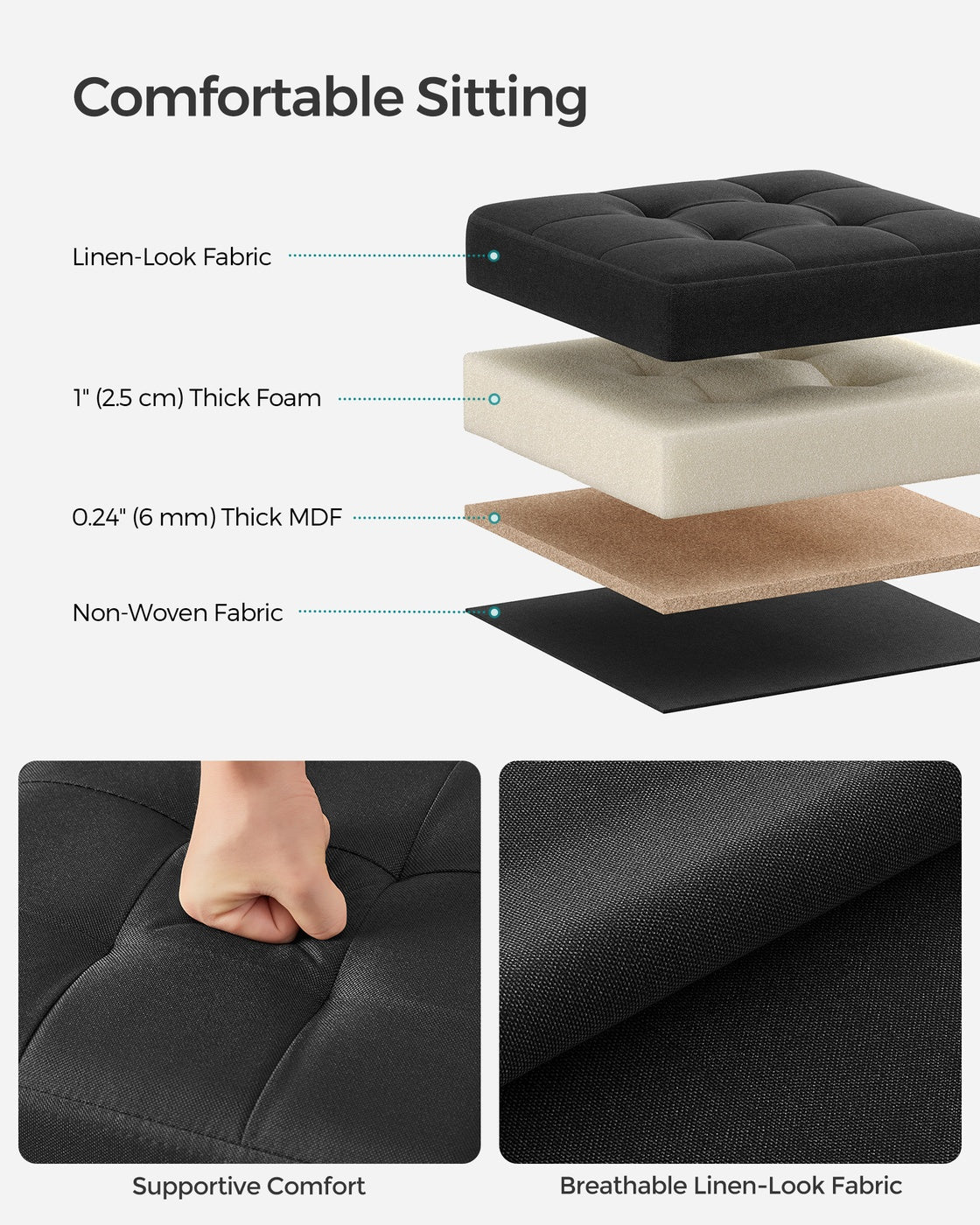 11.8 Inches Small Folding Storage Ottoman Cube Ink Black - Ink Black