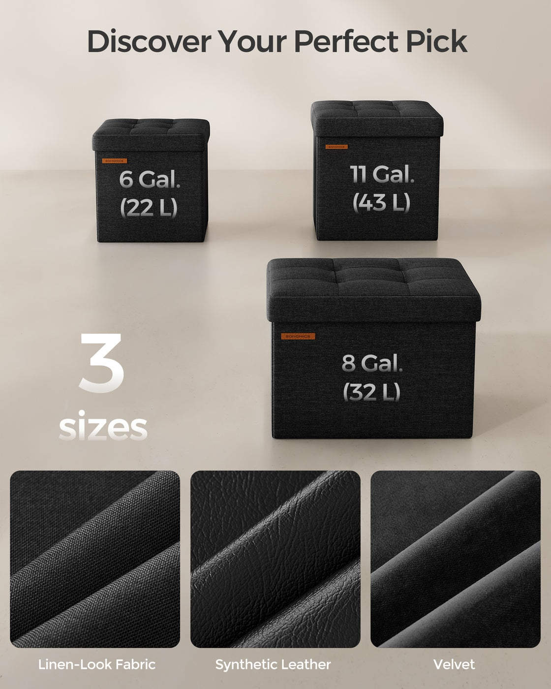 11.8 Inches Small Folding Storage Ottoman Cube Ink Black - Ink Black