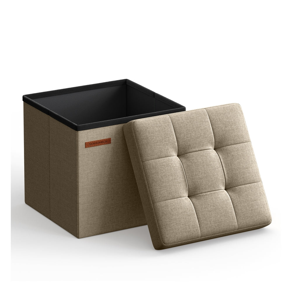 11.8 Inches Small Folding Storage Ottoman Cube Ink Black - Camel Brown